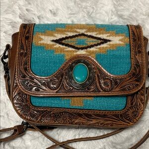 American Darling Turquoise and Brown Crossbody Bag